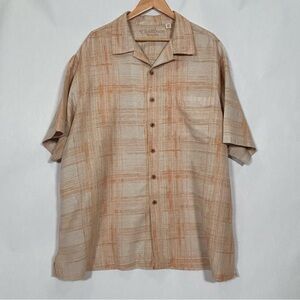 Caribbean Pure Silk Short Sleeve Hawaiian Shirt with Muted Plaid Print